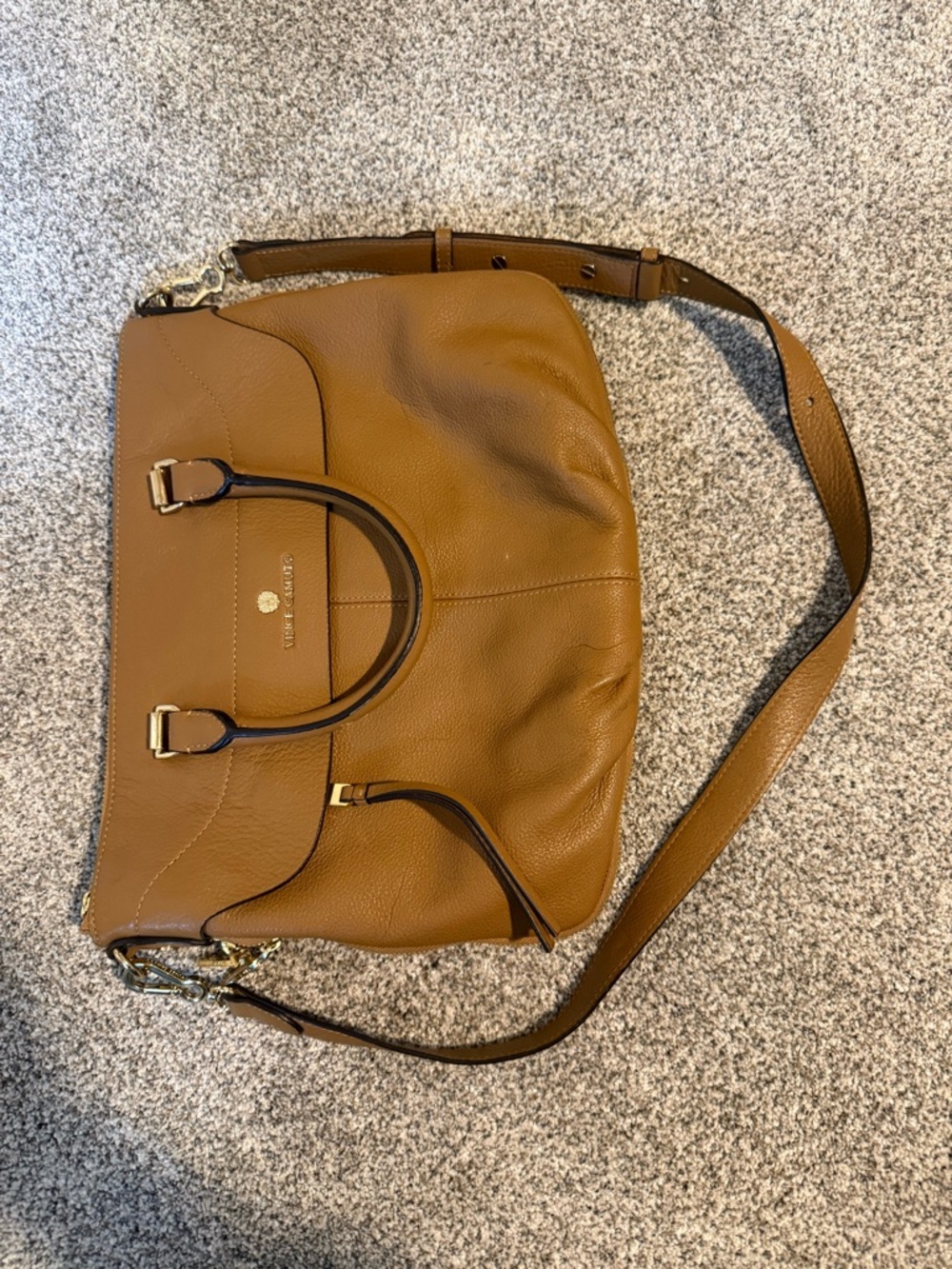 Vince Camuto Tan Leather Shoulder Bag with Gold Hardware